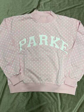 PARKE Pink Polka Dot Mock Neck Sweatshirt